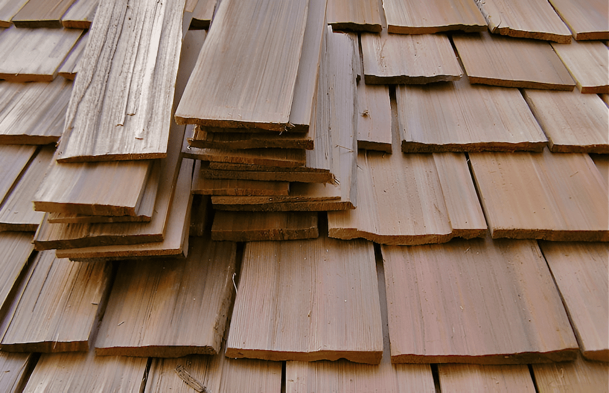 hand split cedar wood shakes on a rustic roof