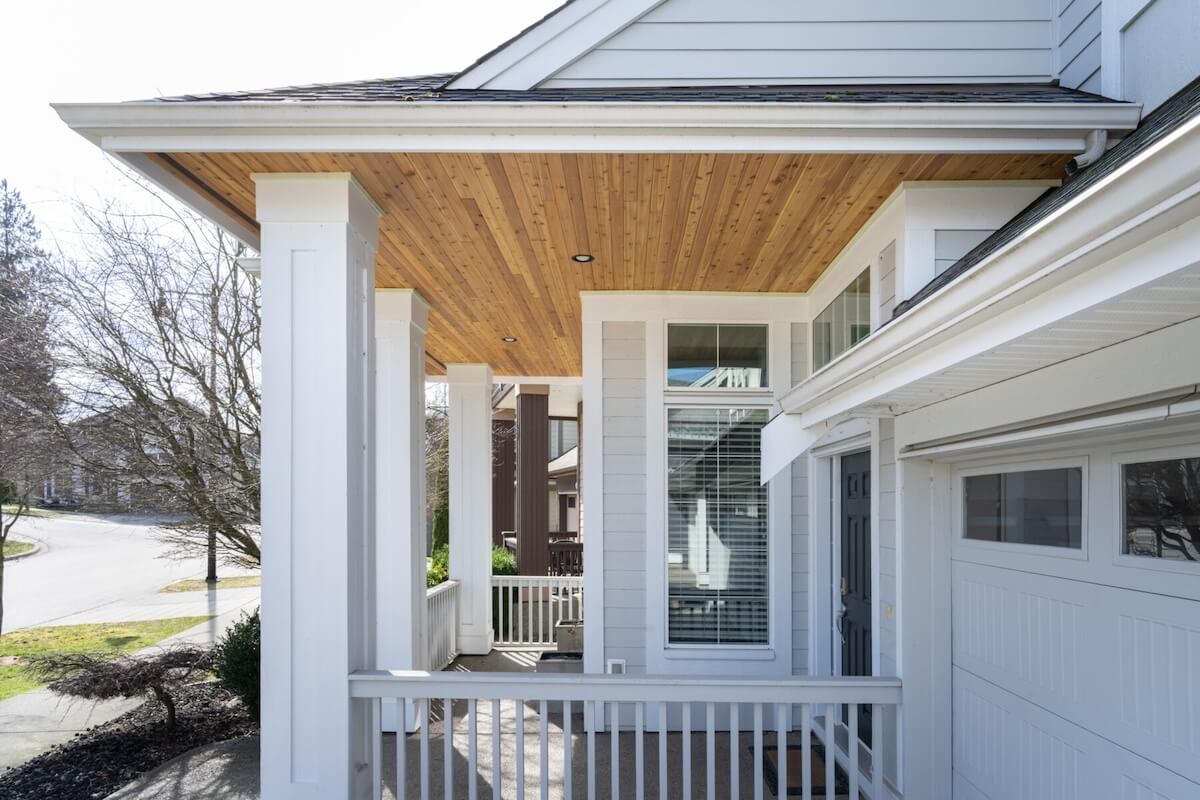 Beautiful cedar wood soffits installed on a modern home