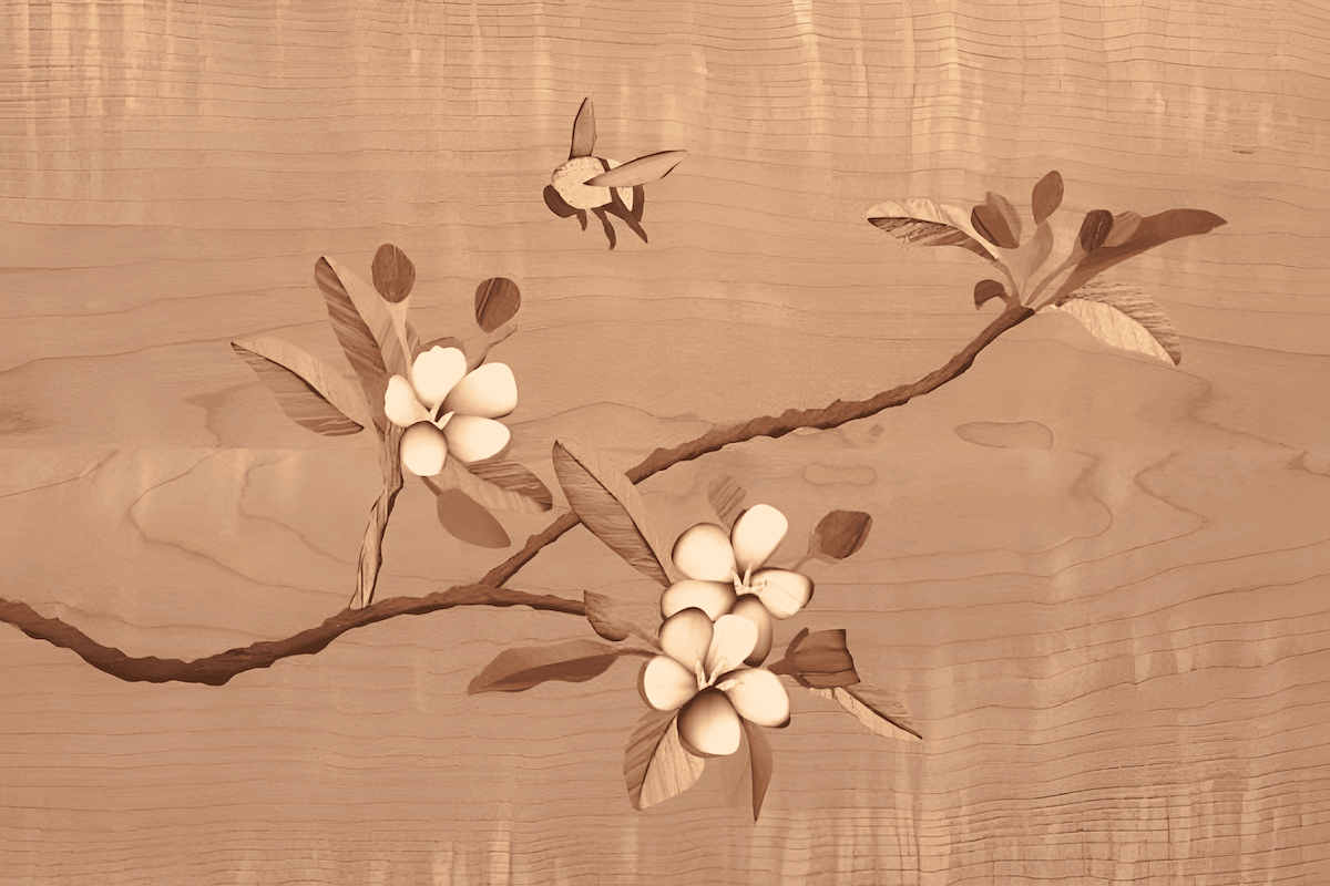 Cherry wood wall flower art marquetry
