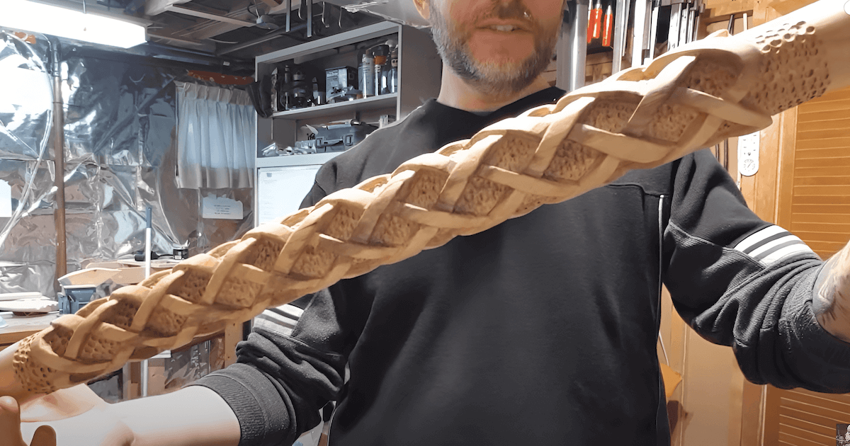 Celtic carved cherry walking stick