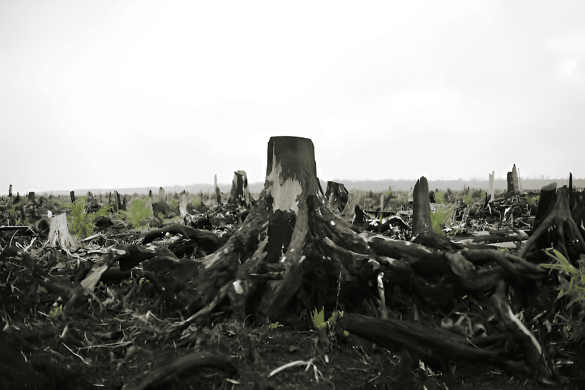 Cleared forest landscape due to overlogging and land conversion