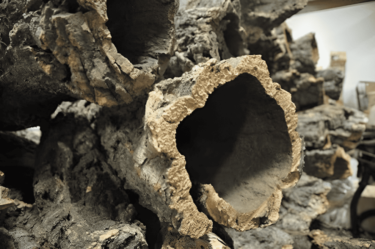 harvested cork oak bark used for bottle stoppers and insulation