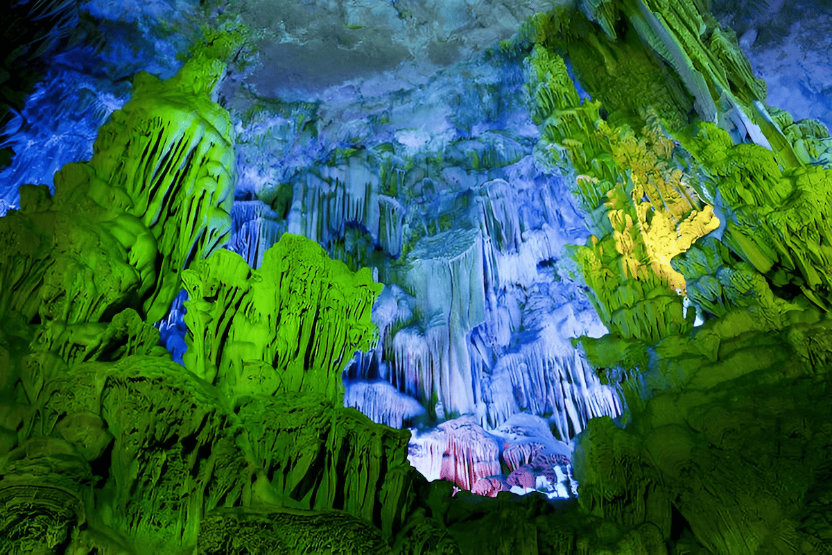 boat tour inside Crown Cave in Guilin, China