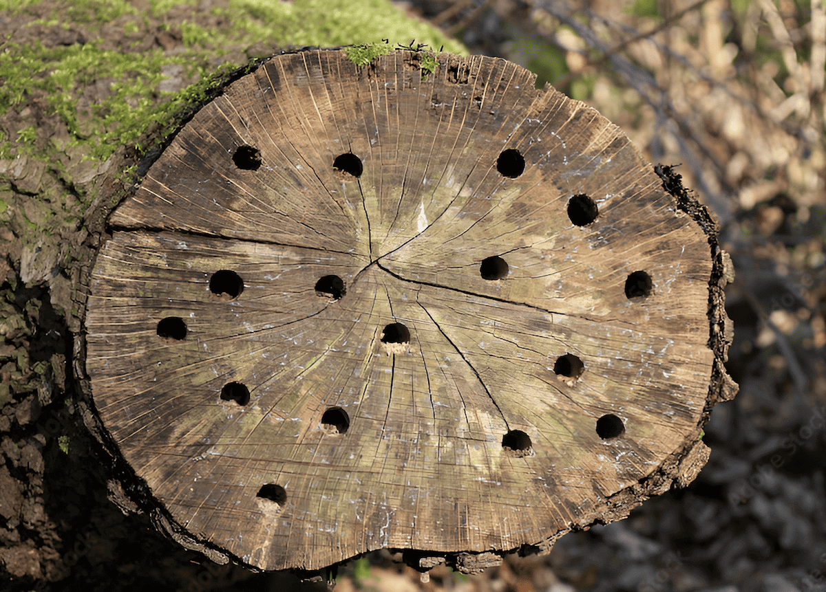 Drill holes in a tree stump and build an insect hotel