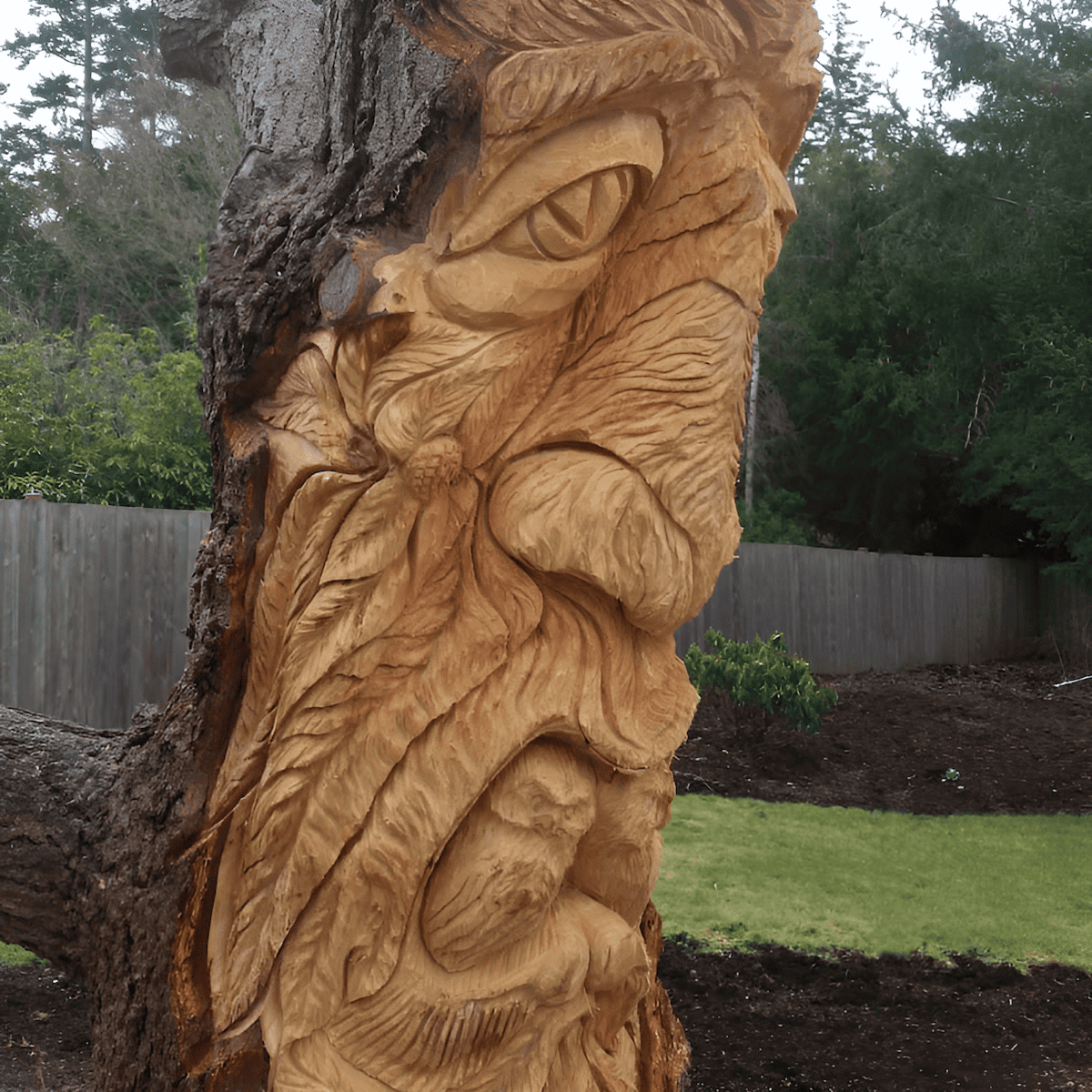 Native american totem carved from a tree stump