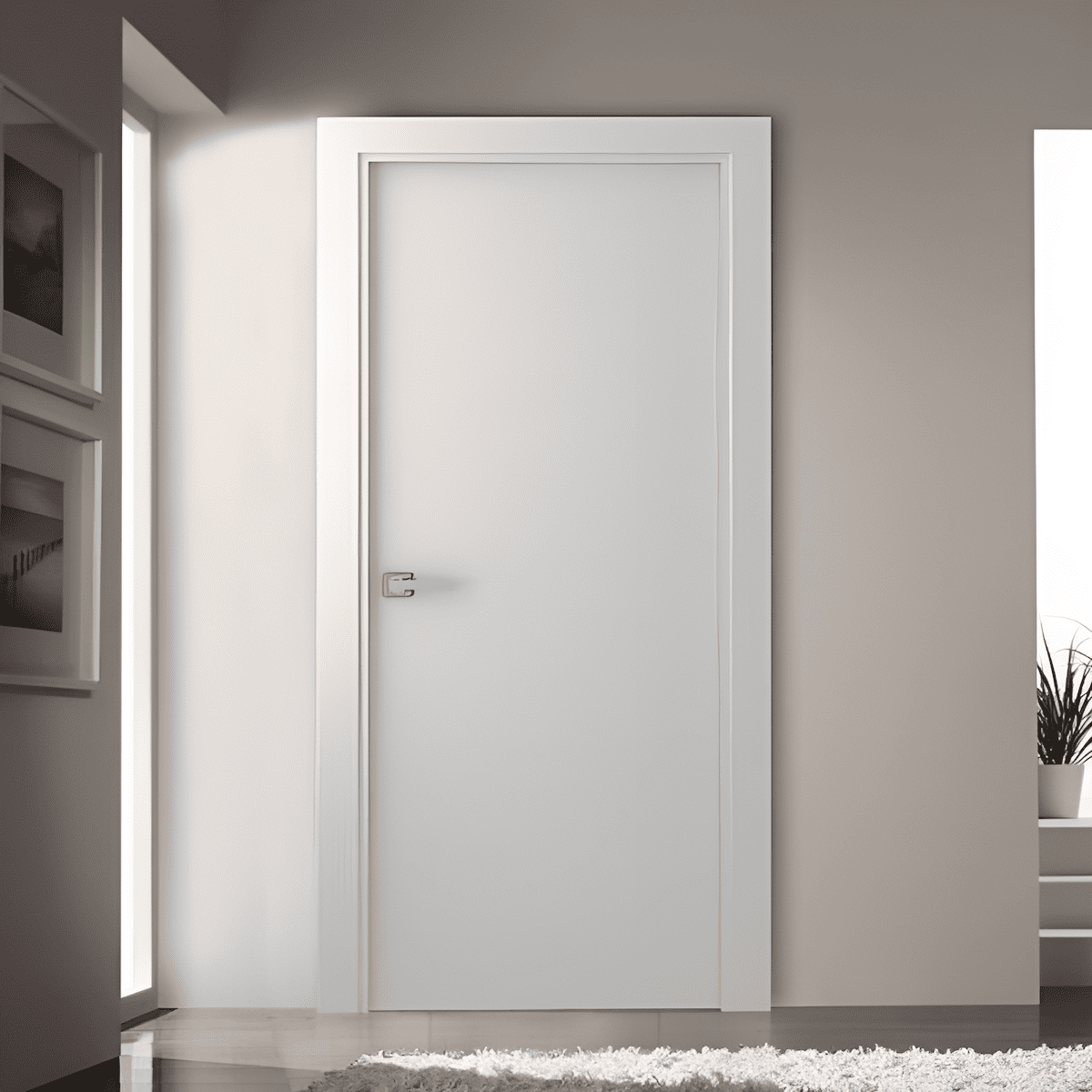 white flush and flat panel interior bedroom door