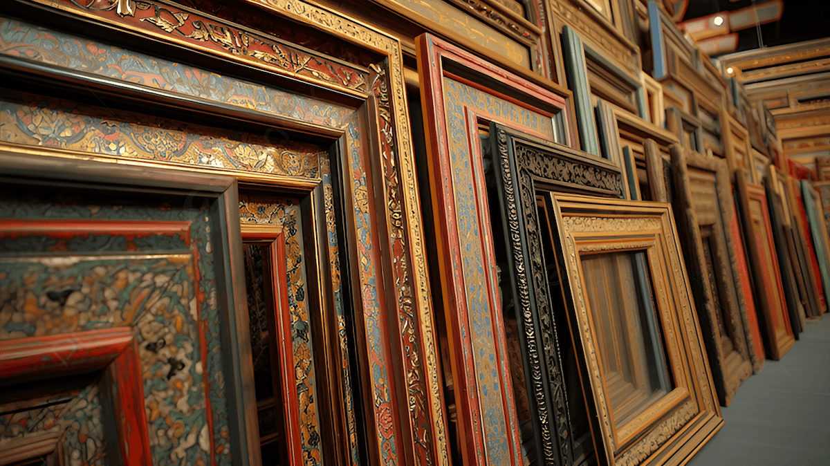 gallery quality antique wood frames in an art gallery setting