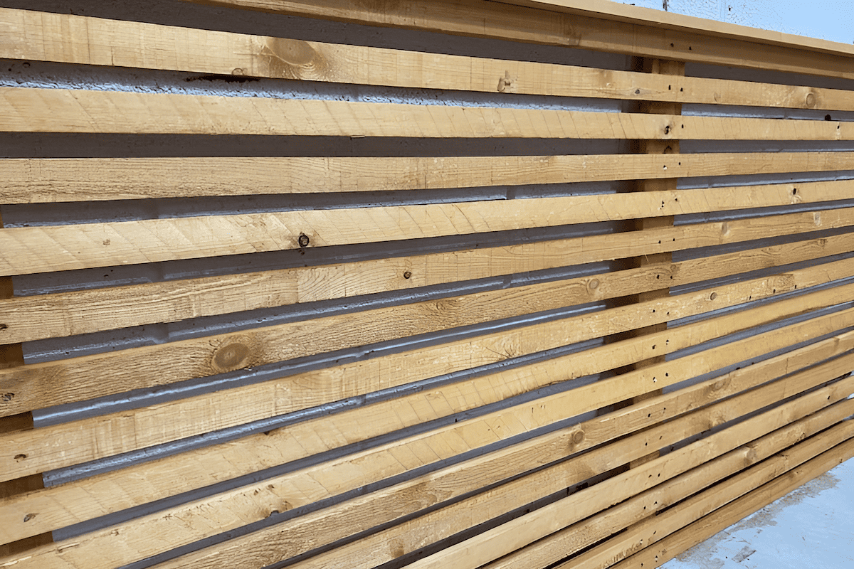 painted pine wood horizontal slat fence