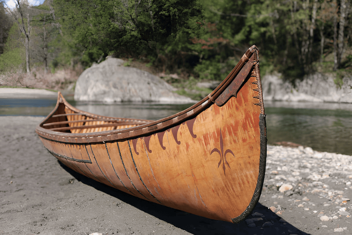 finished birch bark canoe after build