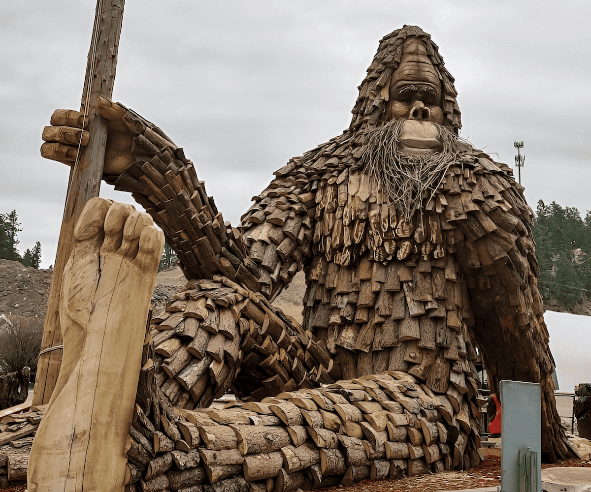 Massive totem style wood carving with chainsaw
