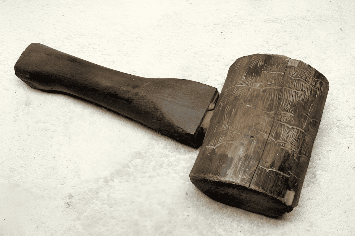 middle age wood mallet used in carpentry