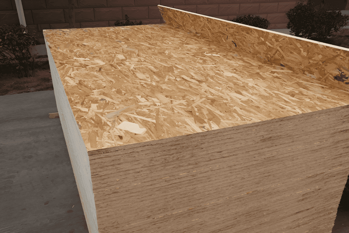 Oriented strand board panel used as wall and roof sheathing