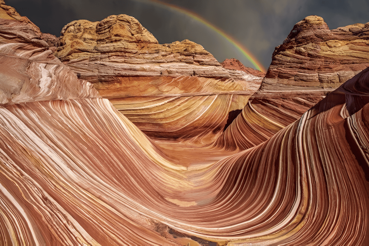 Wind-carved petrified dunes and sandstone formations in Arizona high desert