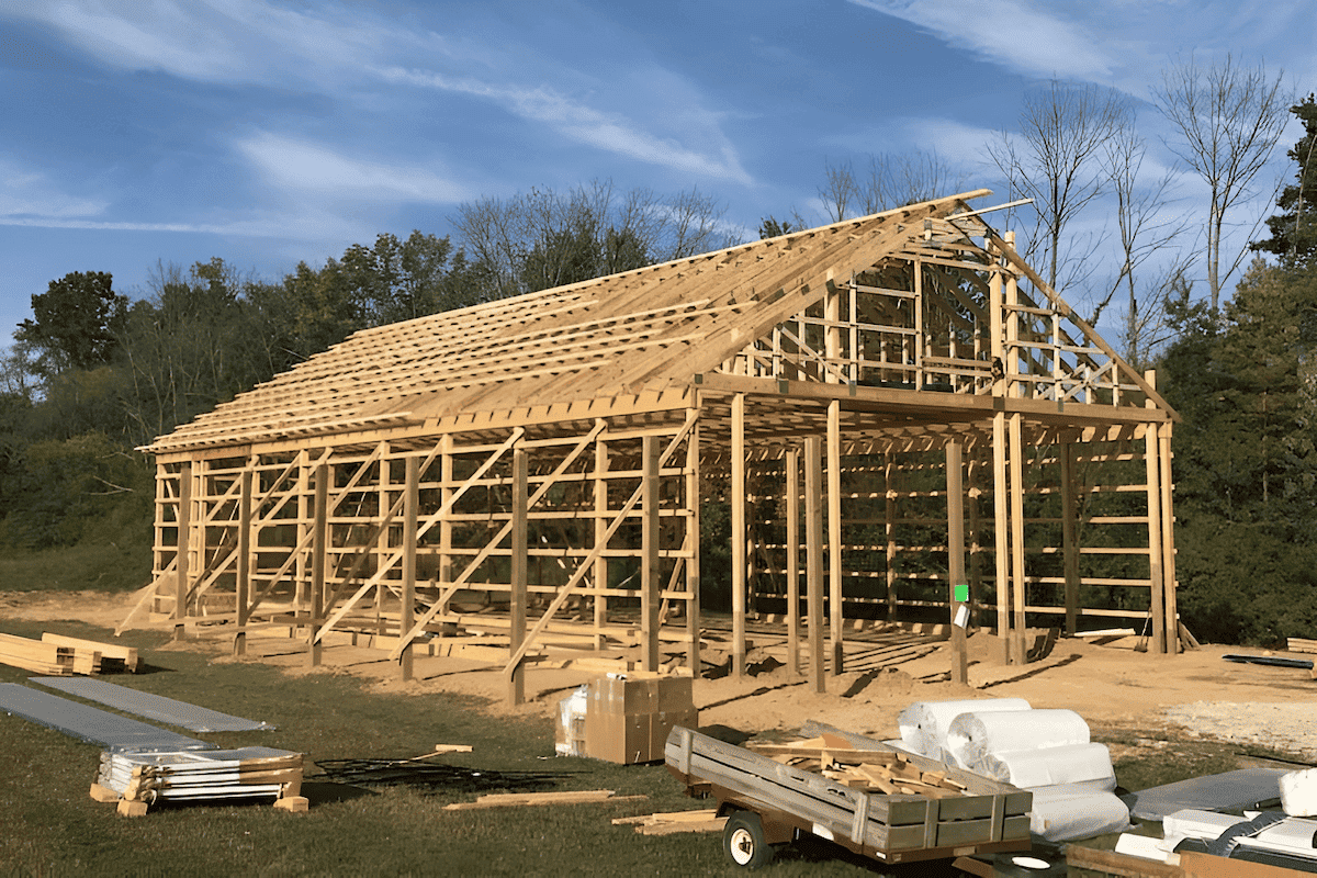 pole barn strap and purlin construction for post-frame buildings