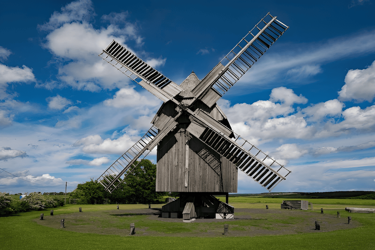 traditional old world post wood windmill