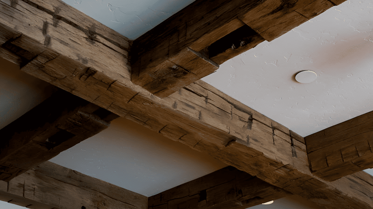reclaimed timber beams used as exposed ceiling structure