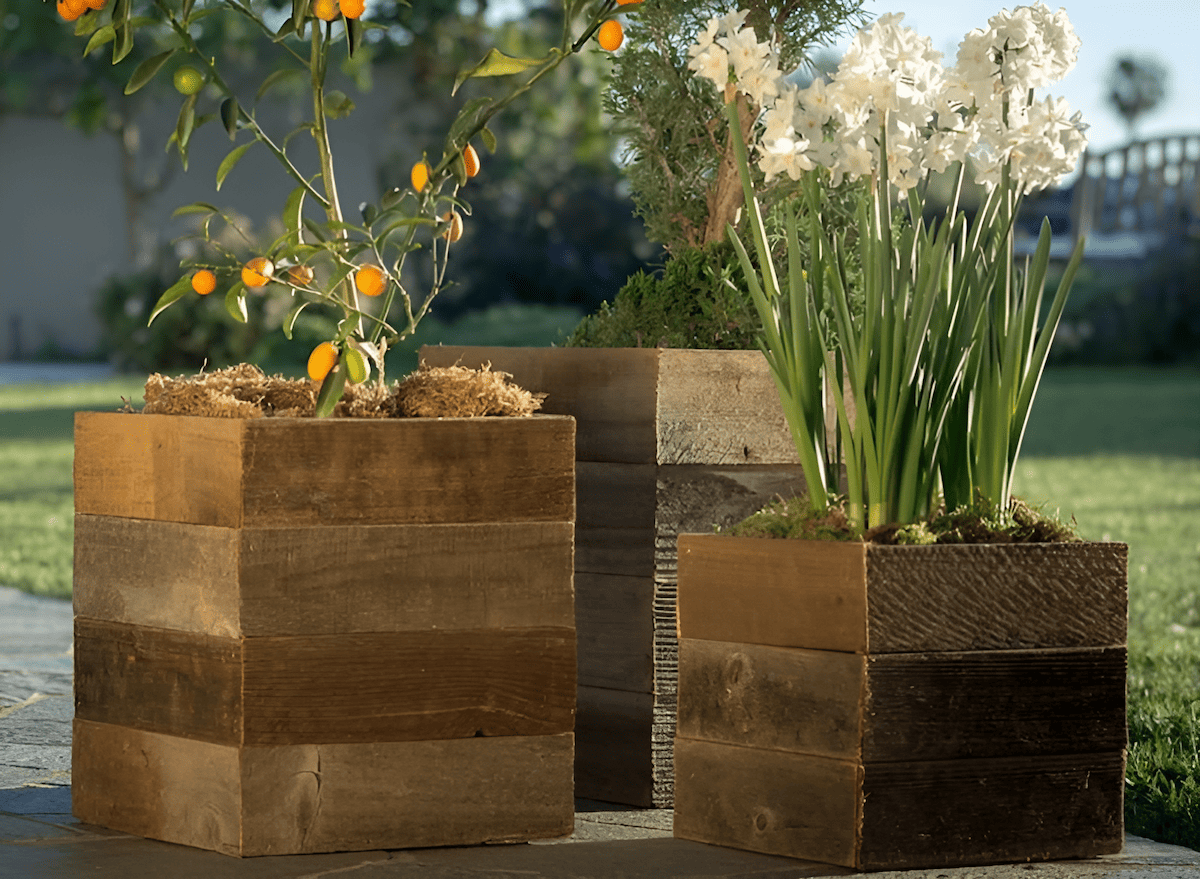 scrap reclaimed wood used for garden planters and small projects