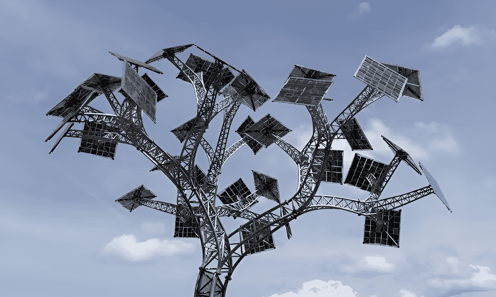 solar power tree with solar panels arranged in the shape of a tree