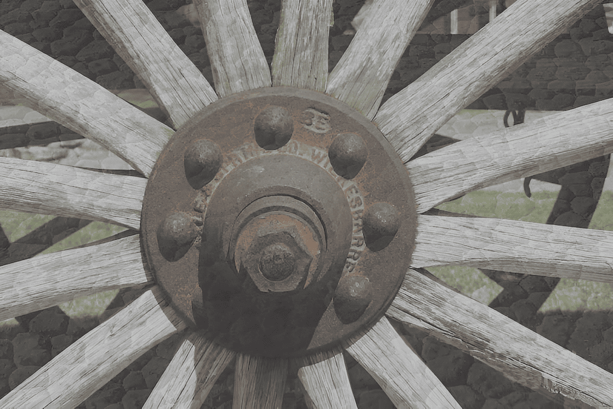 old wood wagon wheel from the American Wild West