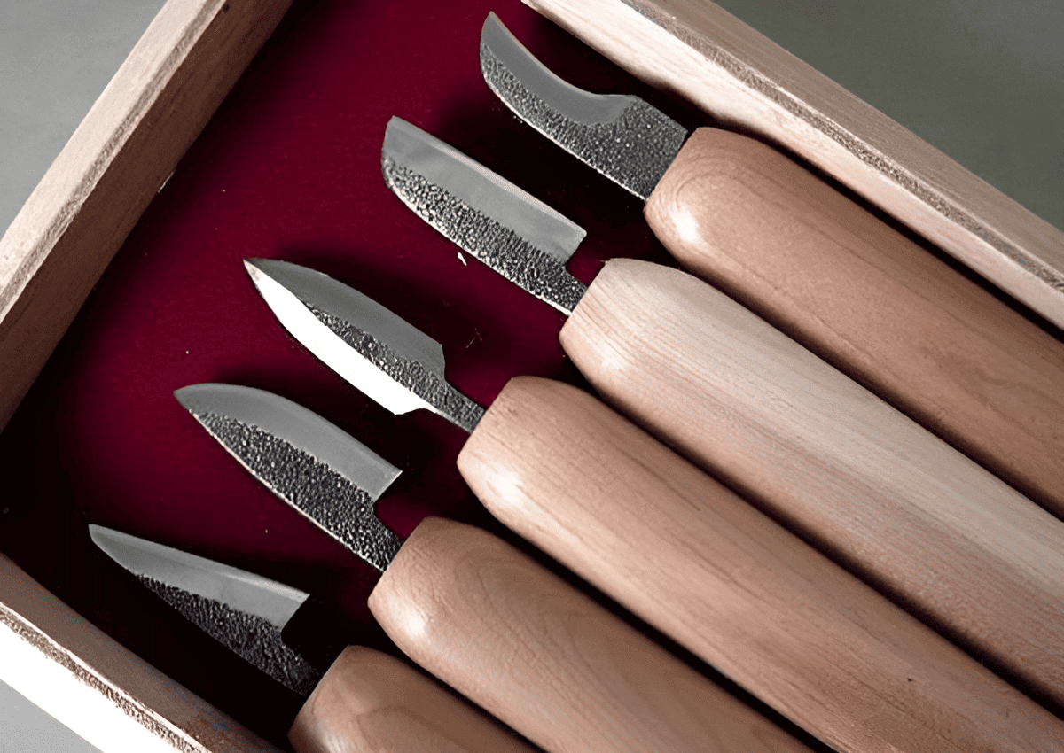 Wood carving knife set by two cherries