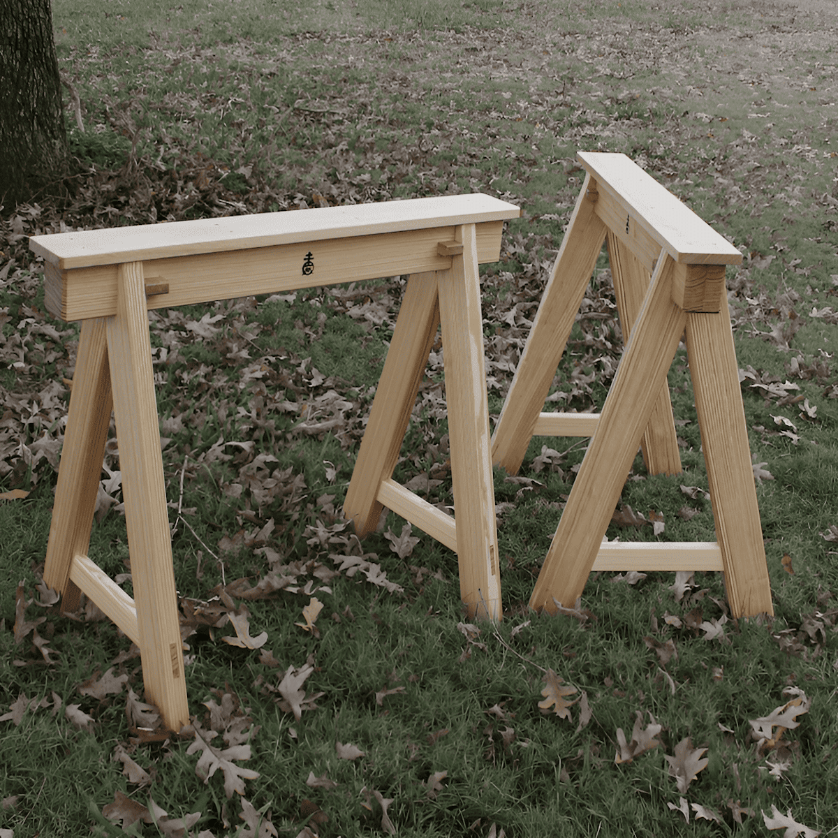 Spruce wood sawhorses for woodworking projects