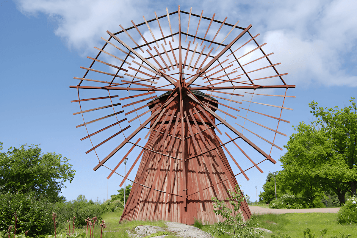traditional old world wood tower windmill
